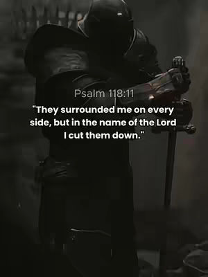 The cover image features a dark, grayscale illustration of a medieval knight or warrior in full armor. The figure is silhouetted against a dark backdrop, and the focus is on the detailed armor, helmet, and the sword the knight is holding. Text overlayed on the image includes a Bible verse reference, adding a religious context.