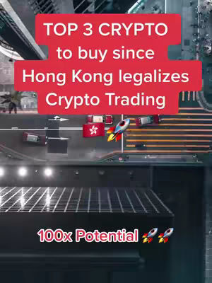 The cover image features a stylized, slightly blurred cityscape with bright, modern aesthetics. Overlaid are text elements in bold, white fonts set against a red background, creating a dynamic visual hierarchy. At the center of the image, there is a Hong Kong flag combined with a rocket ship image. Additionally, there is a stylized graphic of three rockets and the text '100x Potential' at the bottom. The overall composition suggests investment and rapid growth.