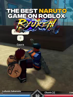 The cover image displays characters from a Roblox game based on Naruto. In the foreground are two Roblox figures engaged in a combat stance. The background features a simple urban setting, likely representing a game environment. Overlaid on the image is text, stylized to promote the game 'Ryuken', which is the focus of the video.
