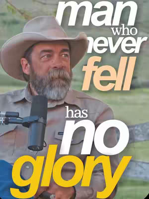 The cover image shows a man in a cowboy hat and a beard, with motivational text overlaid on the image. The man is positioned slightly off-center, with a microphone in front of him. The background has a blurred green background. The text overlay is in white and yellow with a bold font.